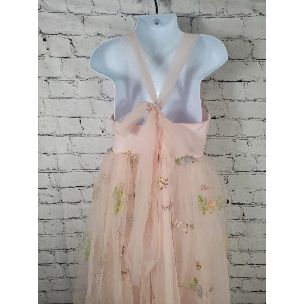 2Bunnies Size 5t Little Girls Pink Floral Embroidered Dress Whimsical, Fairy